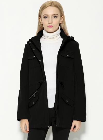Oasap Solid Drawstring Waist Hooded Coat With Pocket