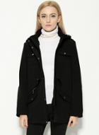 Oasap Solid Drawstring Waist Hooded Coat With Pocket