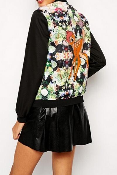 Oasap Essential Deer Floral Print Jacket