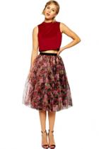 Oasap Spring Crush Floral Knee-length Mesh Skirt