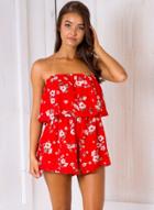 Oasap Strapless Floral Printed Chiffon Romper