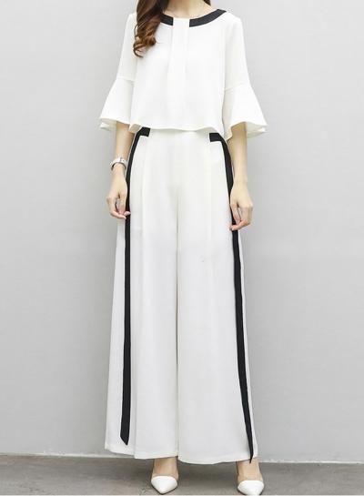 Oasap Flare Sleeve Top Wide Leg Pants 2 Piece Set