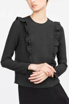 Oasap Chic Flouncing Trim Solid Pullover Blouse