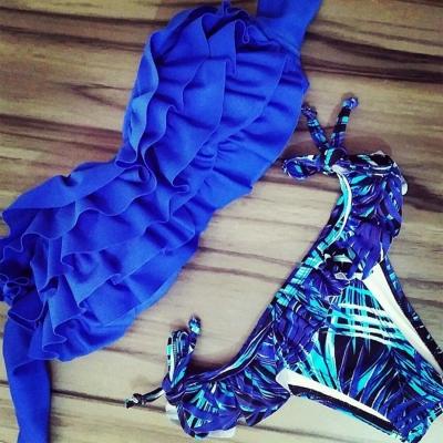 Oasap Strapless High Waist Color Block Flounce Bikini Set