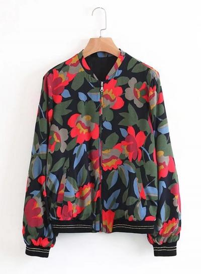 Oasap Stand Collar Floral Printed Jackets