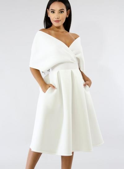 Oasap Fashion Sexy Solid Short Sleeve Backless V Neck Women Midi Dress