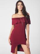 Oasap Ruffled Off The Shoulder Asymmetrical Bodycon Dress
