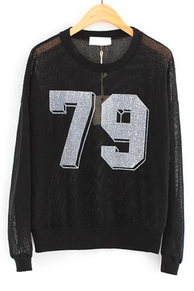 Oasap Semi-sheer Number 79 Sweatshirt
