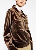 Oasap Fashion Solid Front Zip Velvet Jacket