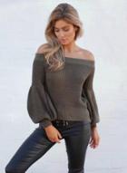 Oasap Off Shoulder Long Sleeve Knit Solid Sweater