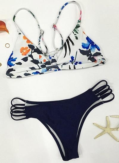 Oasap Halter Neck Sleeveless Backless Floral Printed Swimwear
