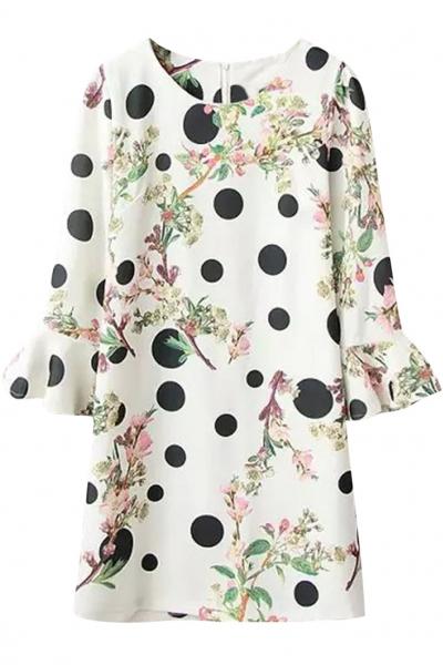 Oasap Sweet Polka Dot Print White Mini Shift Dress