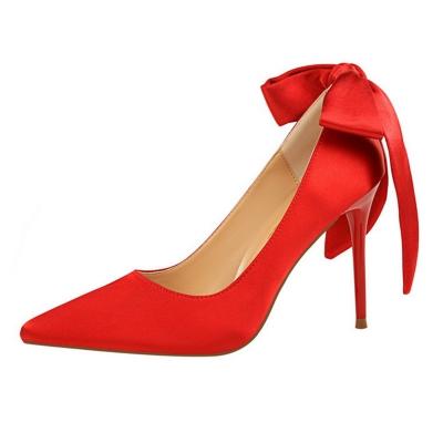 Oasap Solid Color Back Bow Pointed Toe Stiletto Heels Pumps