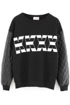 Oasap Black Kkxx Pattern Paneled Sweatshirt