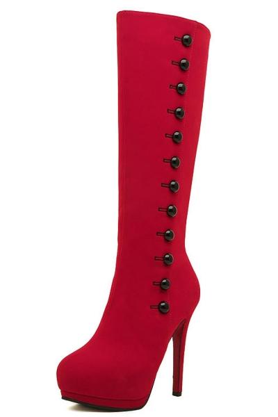 Oasap Solid Button Decoration High Heel Thigh Boots