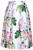 Oasap Retro Floral Print Pleated Swing Skirt