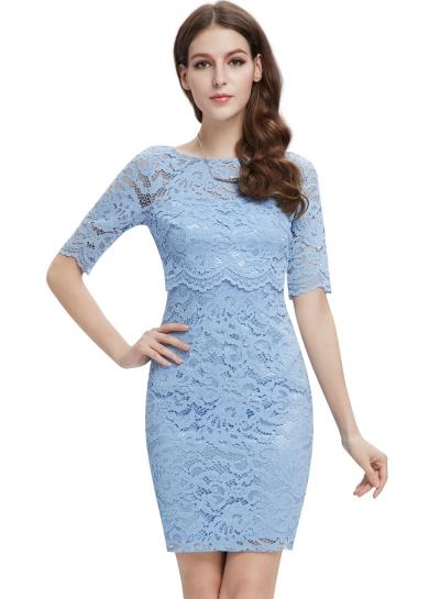 Oasap Women's Elegant Floral Lace Trim Half Sleeve Bodycon Dress