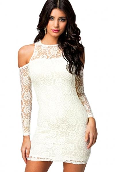 Oasap Angelic White Cold Shoulder Lace Mini Dress