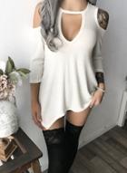 Oasap V Neck Off Shoulder Long Sleeve Irregular Dress