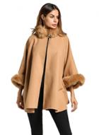 Oasap Faux Fur Solid Color Long Sleeve Woolen Cape Overcoat