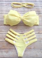 Oasap Solid 2 Piece Halter Bow Strappy Bikini Set