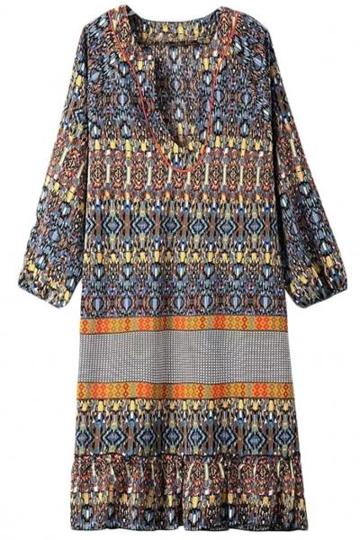 Oasap Vintage Geo Plunging Neck Dress