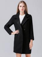 Oasap Turn Down Collar Long Sleeve Solid Color Thicken Coat