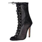 Oasap Open Toe Lace-up Net Yarn Sandals Boots