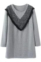 Oasap Paneled Fringed V Long Sweatshirt