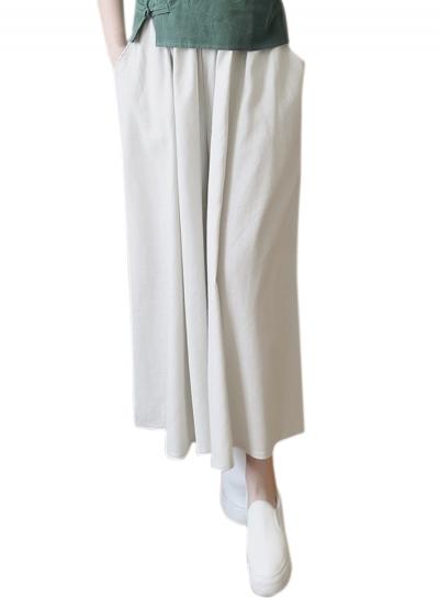 Oasap Women's Casual Solid Elastic Waist Ninth Culottes Wide-leg Pants