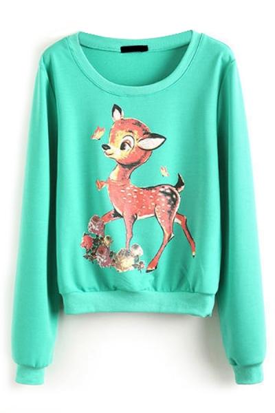 Oasap Sweet Deer Print Sweatshirt