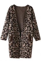 Oasap Stylish Leopard Knitted Open Front Cardigan