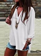 Oasap V Neck Long Sleeve High Low Solid Loose Blouse