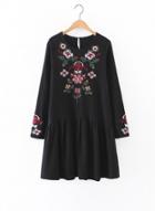 Oasap Fashion Long Sleeve Floral Embroidery Pullover Dress
