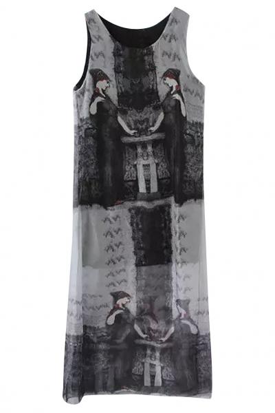 Oasap Dreamy Printed Sleeveless Midi Dress