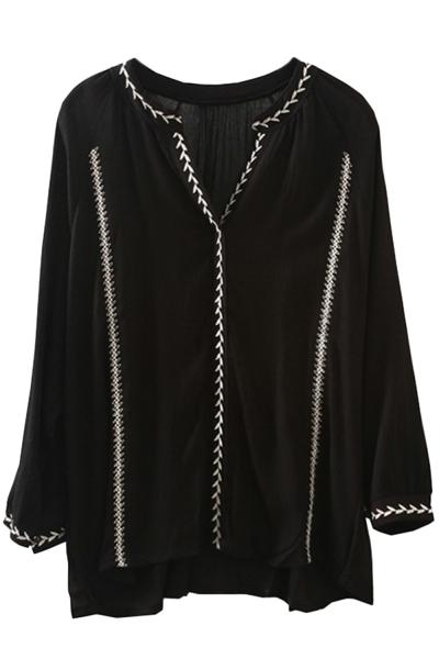 Oasap Casual Open Neckline Pullover Chiffon Blouse
