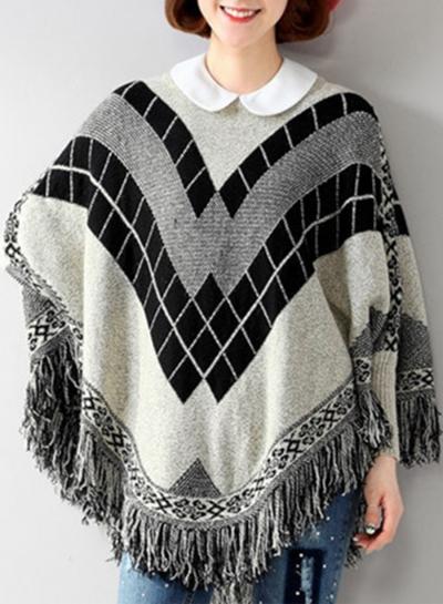 Oasap Batwing Sleeve Cloak Sweater With Tassel