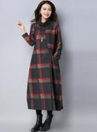 Oasap High Neck Long Sleeve Thicken Plaid Dress