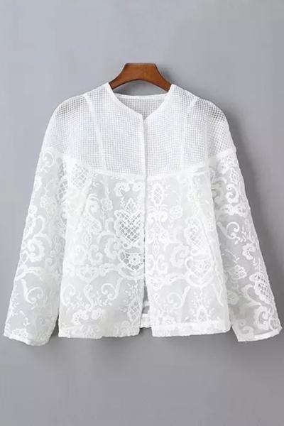 Oasap Sheer Mesh Paneled Lace Blouse