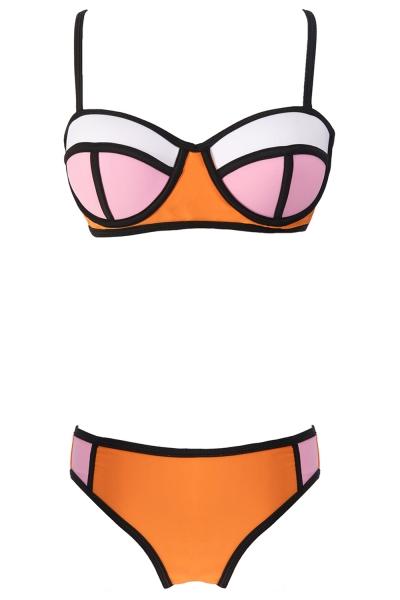 Oasap Fashion Color Block Patchwork Two Piece Bikini Swimwear