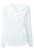 Oasap Stylish White Ruffles Pattern Blouse