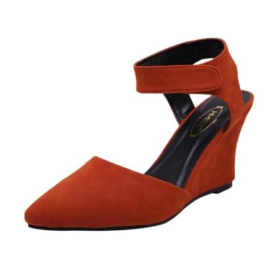 Oasap Ankle Strap Solid Color Wedge Heels Pumps