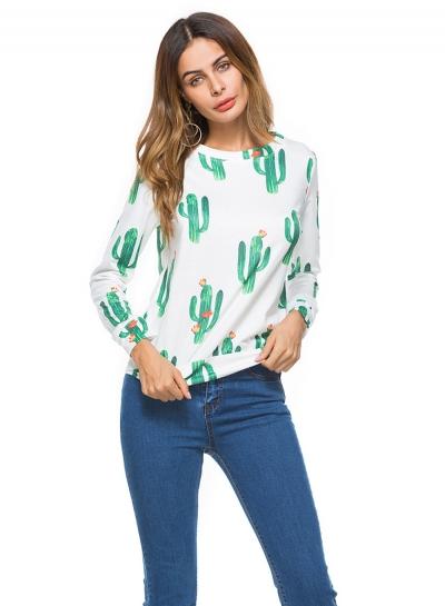 Oasap Fashion Cactus Printed Loose Fit Sweatshirt