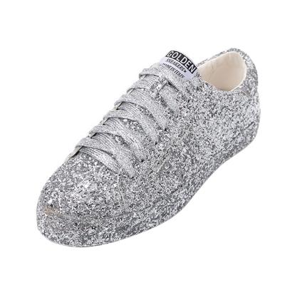Oasap Sequin Round Toe Lace Up Flat Shoes