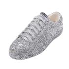 Oasap Sequin Round Toe Lace Up Flat Shoes