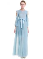 Oasap Cold Shoulder Keyhole Maxi Illusion Dress