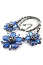 Oasap Blue Floral Collar Dangle Bib Necklace