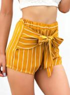 Oasap Fashion Sexy Striped Elastic Waist Women Straight Shorts With Bow