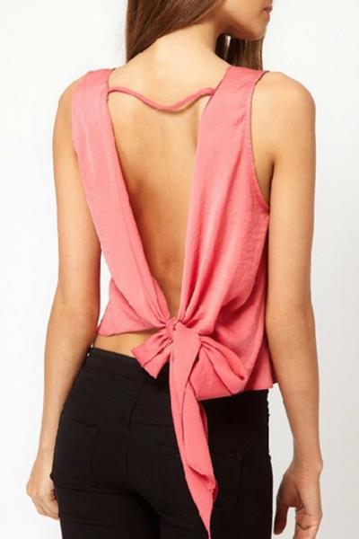 Oasap Hot Cut-out Bow Back Sleeveless Chiffon Blouse