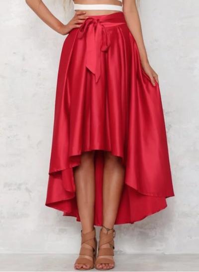 Oasap Elegant High Low Hem Solid Swing Skirt